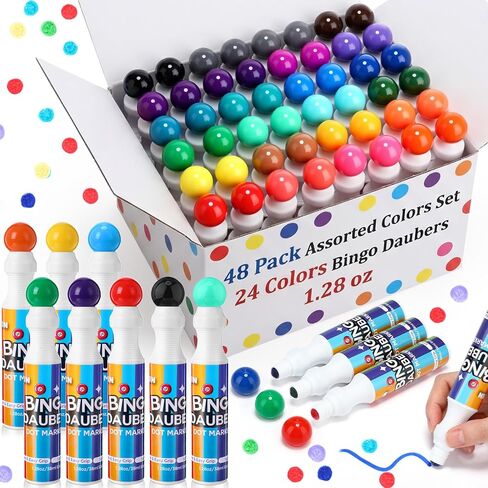 Crtiin 48 Pack Assorted Colors Set of Bingo Daubers Dot Markers Bulk Bingo Supplies in 24 Colors Dot Markers 1.28 oz Paint Craft Ideal for Art and Crafts Painting Supplies Drawing Coloring in Saudi Arabia