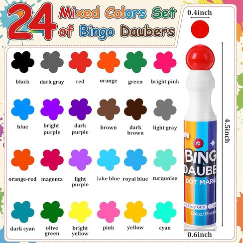 Crtiin 48 Pack Assorted Colors Set of Bingo Daubers Dot Markers Bulk Bingo Supplies in 24 Colors Dot Markers 1.28 oz Paint Craft Ideal for Art and Crafts Painting Supplies Drawing Coloring in Saudi Arabia