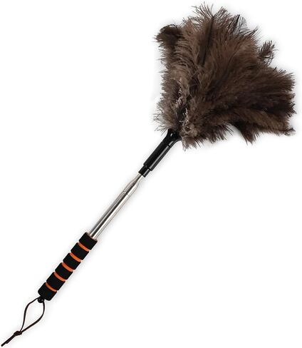 Lambswool Extendable Cleaning Duster 26-64 Inch, Anti-Static Wall Duster Cleaner with Sponge Grip and Stainless Steel Extension Pole for High Ceiling Fan, Interior, and Roof Dusting - Yellow & White in Saudi Arabia