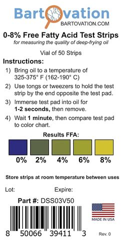 Bartovation Frying Oil Quality Test Strips, High Range Free Fatty Acid 0-8% FFA Range, Vial of 50 Strips in Saudi Arabia