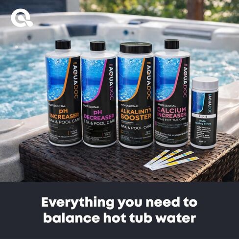 مجموعة AquaDoc لتوازن مياه حوض الاستحمام الساخن مع زيادة الرقم الهيدروجيني، وتقليل الرقم الهيدروجيني، وزيادة القلوية والكالسيوم، و100 شريط اختبار - مجموعة أدوات كيماويات حوض الاستحمام الساخن المتوافقة مع الكلور والبروم - صنع في الولايات المتحدة الأمريكية in Kuwait