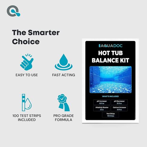 مجموعة AquaDoc لتوازن مياه حوض الاستحمام الساخن مع زيادة الرقم الهيدروجيني، وتقليل الرقم الهيدروجيني، وزيادة القلوية والكالسيوم، و100 شريط اختبار - مجموعة أدوات كيماويات حوض الاستحمام الساخن المتوافقة مع الكلور والبروم - صنع في الولايات المتحدة الأمريكية in Kuwait