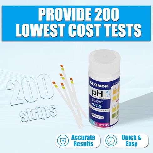 شرائط اختبار درجة الحموضة للبول واللعاب: 200 شريط من ورق درجة الحموضة لاختبار درجة حموضة الجسم، 4.5 إلى 9.0 شريط اختبار درجة الحموضة من ورق عباد الشمس القلوي، احصل على نتائج توازن حمض قلوي واضحة في ثوانٍ، نطاق 4.5-9 in Kuwait