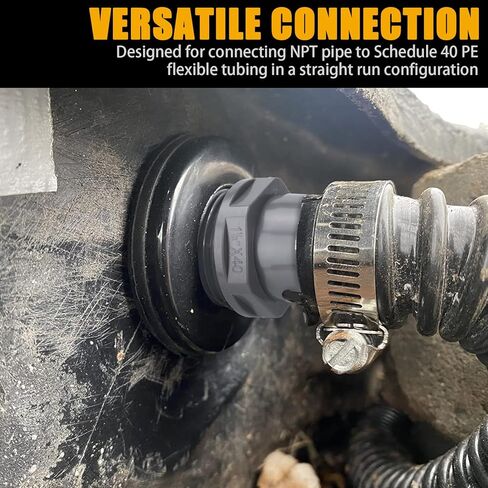 2 حزمة من تركيبات الأنابيب البلاستيكية من سلسلة 1436، محول ذكر شائك 1-1/2 بوصة × NPT، رمادي، جدول 40 in Kuwait