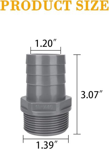 2 حزمة من تركيبات الأنابيب البلاستيكية من سلسلة 1436، محول ذكر شائك 1-1/2 بوصة × NPT، رمادي، جدول 40 in Kuwait