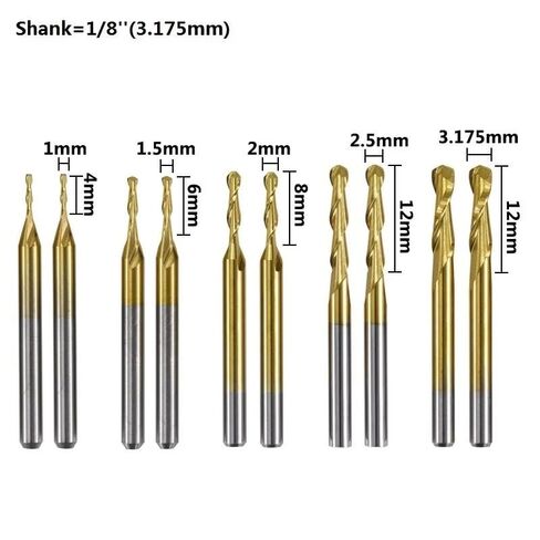 10pcs Ball Nose End Mills CNC Router Bits 1/8 Inch Shank Spiral Carbide Mill Titanium Coating 2 Flutes Milling Cutter in Saudi Arabia