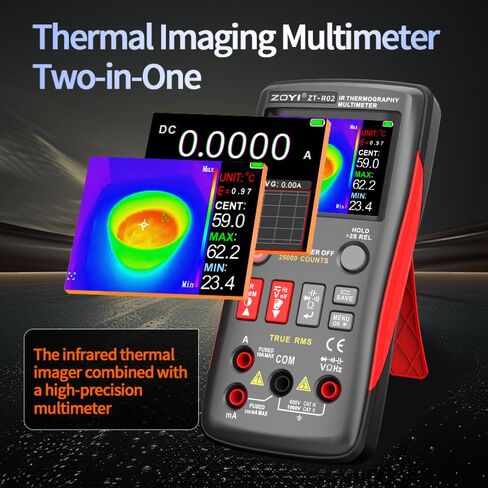ZOYI R02 2-in-1 Thermal Imaging Camera with Multimeter, 96X96 IR Resolution, VOx Sensor,50m Long Range, -4°F to 1022°F, 25000 Counts Digital Multimeter for Electrical, HVAC & Industrial Diagnostics in Kuwait