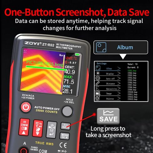 ZOYI R02 2-in-1 Thermal Imaging Camera with Multimeter, 96X96 IR Resolution, VOx Sensor,50m Long Range, -4°F to 1022°F, 25000 Counts Digital Multimeter for Electrical, HVAC & Industrial Diagnostics in Kuwait