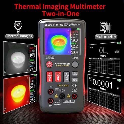 ZOYI R02 2-in-1 Thermal Imaging Camera with Multimeter, 96X96 IR Resolution, VOx Sensor,50m Long Range, -4°F to 1022°F, 25000 Counts Digital Multimeter for Electrical, HVAC & Industrial Diagnostics in Kuwait