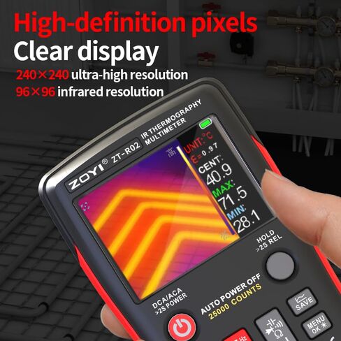 ZOYI R02 2-in-1 Thermal Imaging Camera with Multimeter, 96X96 IR Resolution, VOx Sensor,50m Long Range, -4°F to 1022°F, 25000 Counts Digital Multimeter for Electrical, HVAC & Industrial Diagnostics in Kuwait