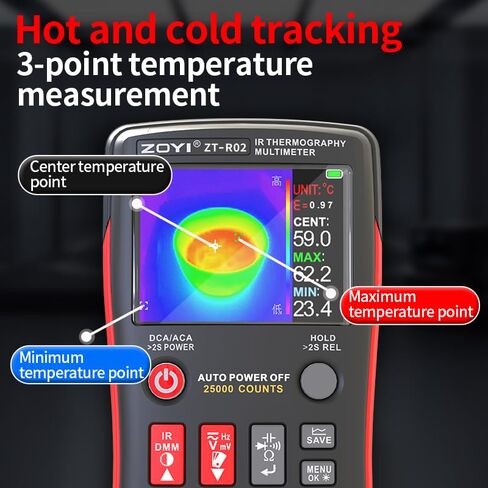 ZOYI R02 2-in-1 Thermal Imaging Camera with Multimeter, 96X96 IR Resolution, VOx Sensor,50m Long Range, -4°F to 1022°F, 25000 Counts Digital Multimeter for Electrical, HVAC & Industrial Diagnostics in Kuwait