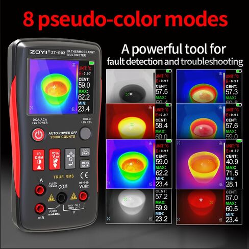 ZOYI R02 2-in-1 Thermal Imaging Camera with Multimeter, 96X96 IR Resolution, VOx Sensor,50m Long Range, -4°F to 1022°F, 25000 Counts Digital Multimeter for Electrical, HVAC & Industrial Diagnostics in Kuwait