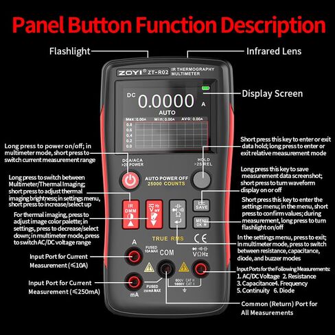 ZOYI R02 2-in-1 Thermal Imaging Camera with Multimeter, 96X96 IR Resolution, VOx Sensor,50m Long Range, -4°F to 1022°F, 25000 Counts Digital Multimeter for Electrical, HVAC & Industrial Diagnostics in Kuwait