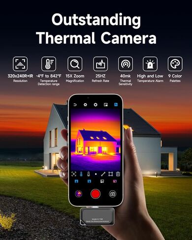 REVASRI Thermal Camera for Type-C iPhone & Android Device, 320x240 Super Resolution, 15x Digital Zoom, 25Hz Thermal Imaging Camera for Water Leak Detection,HVAC Electrical Plumbing, Home Inspection in Kuwait