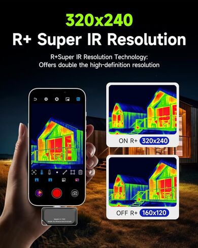 REVASRI Thermal Camera for Type-C iPhone & Android Device, 320x240 Super Resolution, 15x Digital Zoom, 25Hz Thermal Imaging Camera for Water Leak Detection,HVAC Electrical Plumbing, Home Inspection in Kuwait