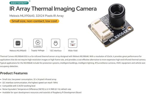 كاميرا التصوير الحراري MLX90640، مجموعة مستشعر الأشعة تحت الحمراء 32x24 لـ Raspberry Pi، HVAC، كشف الحرائق - طاقة منخفضة، دقة عالية، واجهة I2C in Kuwait