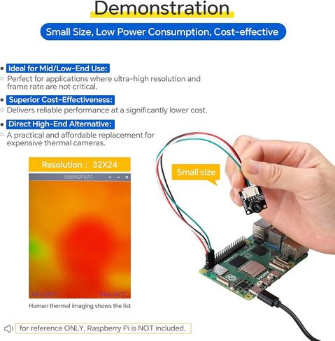 MLX90640-D55 Thermal Imaging Camera, 32x24 IR Array, I2C Interface, for Raspberry Pi, Compatible with Arduino and STM32,for Firefighting, Security Monitoring, Electrical Maintenance, HVAC, etc. in Kuwait