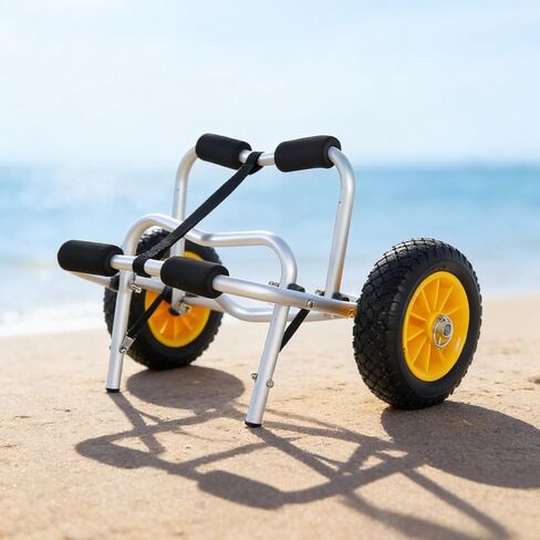 Aluminum Alloy Canoe Trailer Cart with 10" x 3" Solid PU Tires - 150lbs Capacity Foldable Kayak Carrier for Sand & Gravel, Never Flat Wheels, Durable Kayak Cart for Canoe/SUP Transport in Saudi Arabia