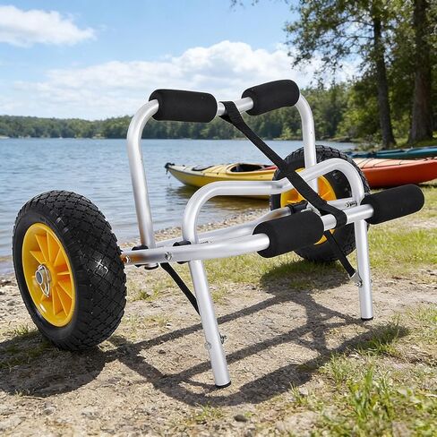 Kayak Cart 150lbs Capacity Foldable - Silver Aluminum Alloy Canoe Trailer Cart with 10" x 3" Solid PU Tires Never Go Flat, Heavy Duty Kayak Carrier for Sand Gravel, Easy Transport for Canoe SUP in Saudi Arabia