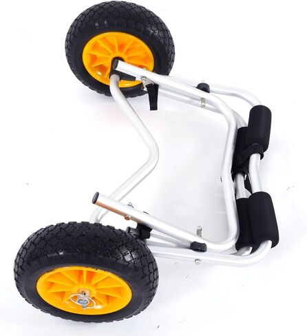 Kayak Cart 150lbs Capacity Foldable - Silver Aluminum Alloy Canoe Trailer Cart with 10" x 3" Solid PU Tires Never Go Flat, Heavy Duty Kayak Carrier for Sand Gravel, Easy Transport for Canoe SUP in Saudi Arabia