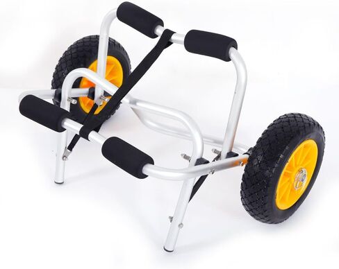 Kayak Cart 150lbs Capacity Foldable - Silver Aluminum Alloy Canoe Trailer Cart with 10" x 3" Solid PU Tires Never Go Flat, Heavy Duty Kayak Carrier for Sand Gravel, Easy Transport for Canoe SUP in Saudi Arabia