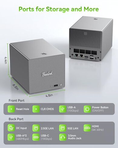 Beelink Mini PC,12th Gen Intel Alder Lake-N100 up to 3.4 GHz, 16GB DDR4 RAM 500GB M.2 SSD Desktop PC, S12 Pro Mini Computers, 4K@60Hz Dual HDMI, USB3.2, WiFi 6 BT5.2, RJ45 LAN, Family-NAS/HTPC in Kuwait