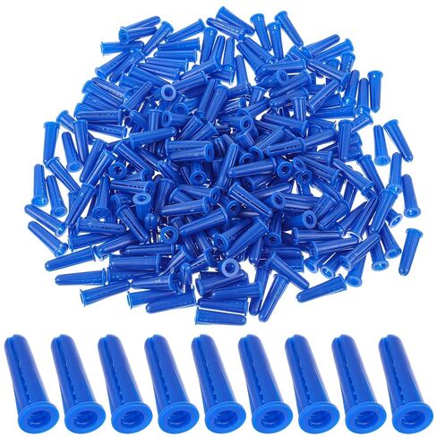 500 Pcs 10-12 x 1 Inch Plastic Wall Anchors Blue Ribbed Drywall Conical Anchors for Hollow Walls Concrete Brick Masonry Furniture Pictures Artwork Decor Light Duty Anchoring Application in Saudi Arabia