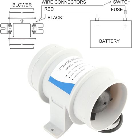 3 Inch 12V Inline Blower, High Volume Air Flow 145 CFM, Sealed Motor Shaft Ventilation Fan with Housing, Ideal for Yachts, Boats & RV Marine Ventilation in Kuwait
