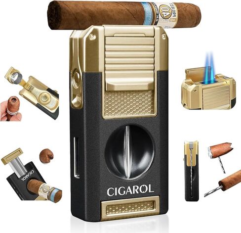 5-in-1 Dual Jet Flame Torch Lighter, Windproof & Refillable Butane, Durable Metal, Compact & Portable, Ideal for Outdoor, Camping, Travel, Everyday Use, Gift for Men in Saudi Arabia