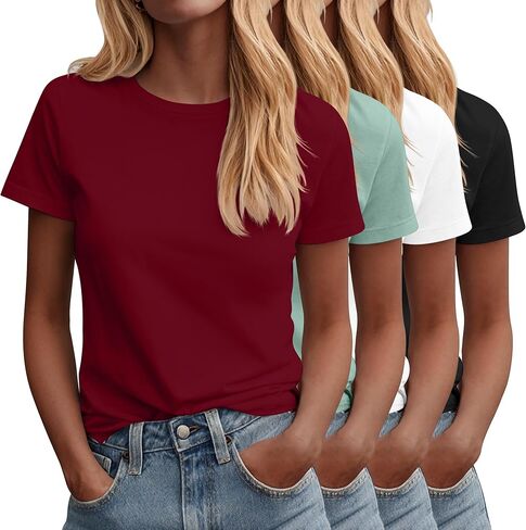 Neer 4 Pack Women's Crew Neck T Shirts Summer Short Sleeve Tops Basic Basic Tops Lourd in Saudi Arabia