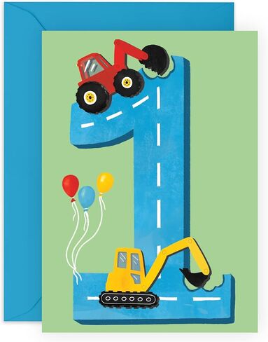 CENTRAL 23 Third Birthday Card for Boys - Happy 3rd Birthday - Age 3 - Three Year Old - Tractors Greeting Card - Fun Construction Vehicle Themed Card for Kids - Son, Grandson, Toddler in Kuwait