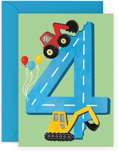 CENTRAL 23 Third Birthday Card for Boys - Happy 3rd Birthday - Age 3 - Three Year Old - Tractors Greeting Card - Fun Construction Vehicle Themed Card for Kids - Son, Grandson, Toddler in Kuwait
