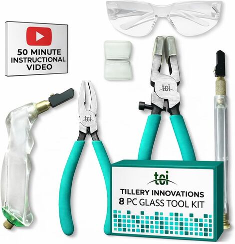 Professional Eight PC Stained Glass Tool Kit with Instructional Video, Oil Filled Pistol and Pencil Grip Cutter, 1" Running Pliers, Breaking and Grozer Pliers in Kuwait