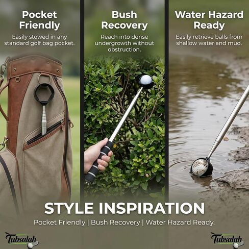 كرة جولف تلسكوبية للمياه – 9 قدم | أداة مسترد الكرة للجولف | هدايا إكسسوارات الجولف للرجال والنساء ولاعبي الجولف| عمود من الفولاذ المقاوم للصدأ الفاخر | لاقط على الوجهين | مقبض إسفنجي ناعم in Kuwait