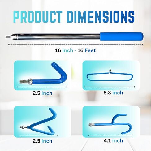 ZORAT 4-in-1 Disc Golf Retriever Pole، 16ft تلسكوبي مسترد القطب مع 4 خطاف، مقبض مطاطي متين وحقيبة حمل قرص مسترد قرص الجولف لاسترداد الأقراص من الماء والأشجار والشجيرات in Saudi Arabia