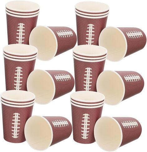 Ciieeo 48pcs Rugby Paper Cups Disposable Thickened Paper Drinking Cups Brown Tone Celebration Decorations for Sports Events Game Day Tailgating and Birthday Gatherings in Saudi Arabia