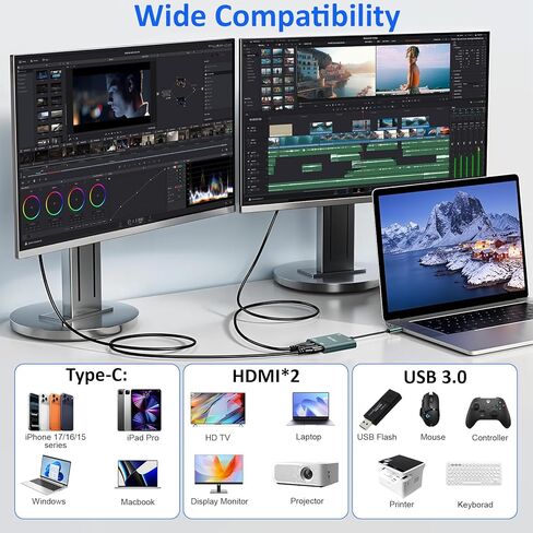 USB C to HDMI Adapter for iPhone 15 to HDTV [4K UHD] Type-C Male to HDMI Female Converter (Thunderbolt 3/4 Compatible) for MacBook Pro/Air, iPad Pro, iPhone 15, XPS, Pixelbook, Surface, More in Kuwait