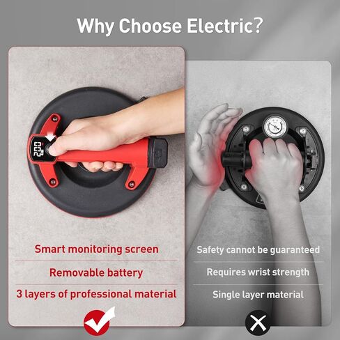 أكواب شفط كهربائية للزجاج، كوب شفط عالي التحمل مقاس 8 بوصات مع 4 بطاريات × 2000 مللي أمبير في الساعة، شاشة LCD، 440 رطل/200 كجم كحد أقصى. تحميل، رافع فراغ لاسلكي لتحريك نوافذ البلاط، الحجر in Kuwait