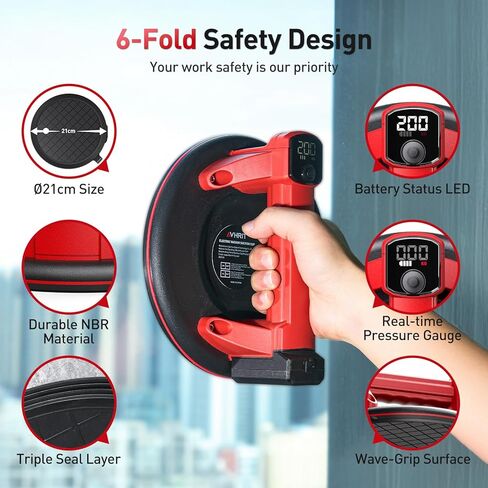 أكواب شفط كهربائية للزجاج، كوب شفط عالي التحمل مقاس 8 بوصات مع 4 بطاريات × 2000 مللي أمبير في الساعة، شاشة LCD، 440 رطل/200 كجم كحد أقصى. تحميل، رافع فراغ لاسلكي لتحريك نوافذ البلاط، الحجر in Kuwait