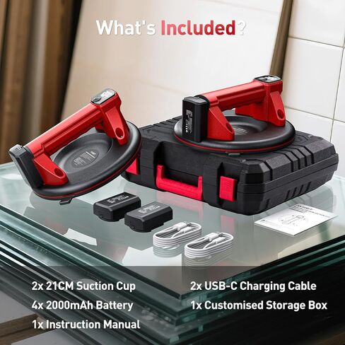 أكواب شفط كهربائية للزجاج، كوب شفط عالي التحمل مقاس 8 بوصات مع 4 بطاريات × 2000 مللي أمبير في الساعة، شاشة LCD، 440 رطل/200 كجم كحد أقصى. تحميل، رافع فراغ لاسلكي لتحريك نوافذ البلاط، الحجر in Kuwait