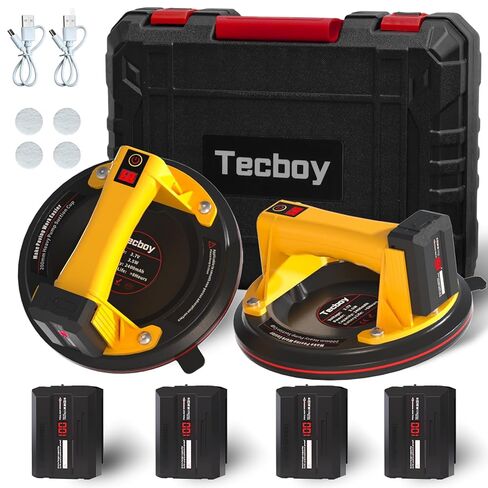 أداة رفع أكواب شفط البلاط الكهربائية للزجاج 8 بوصات شديدة التحمل ببطارية 680 رطلًا تعمل ببطاريات 4X 2400 مللي أمبير في الساعة، مضخة بدء تلقائي، لرفع الزجاج الكبير والبلاط والجرانيت والمعادن والأرضيات in Kuwait