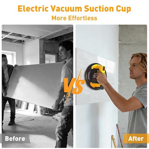 أداة رفع أكواب شفط البلاط الكهربائية للزجاج 8 بوصات شديدة التحمل ببطارية 680 رطلًا تعمل ببطاريات 4X 2400 مللي أمبير في الساعة، مضخة بدء تلقائي، لرفع الزجاج الكبير والبلاط والجرانيت والمعادن والأرضيات in Kuwait