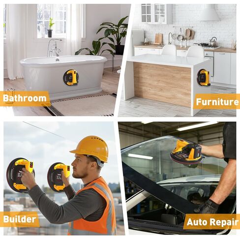 أداة رفع أكواب شفط البلاط الكهربائية للزجاج 8 بوصات شديدة التحمل ببطارية 680 رطلًا تعمل ببطاريات 4X 2400 مللي أمبير في الساعة، مضخة بدء تلقائي، لرفع الزجاج الكبير والبلاط والجرانيت والمعادن والأرضيات in Kuwait