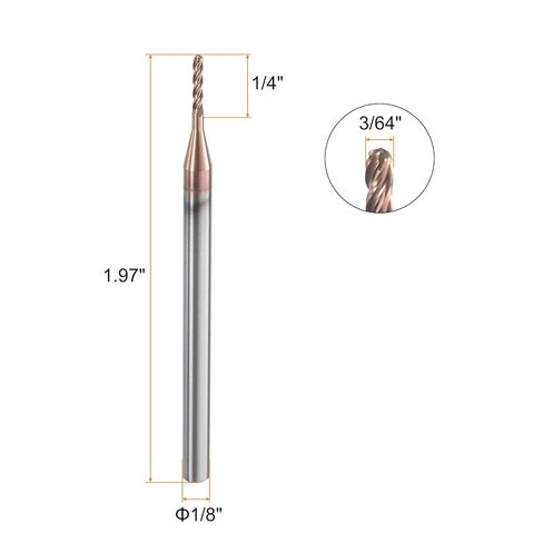 HARFINGTON الكرة نهاية الأنف مطحنة 4 الناي 3/64 "قطر 1/8" عرقوب كربيد التنغستن غير المطلية دوامة CNC راوتر بت 1/4 "طول القطع كرة نهاية واحدة لنحت النقش طحن in Saudi Arabia