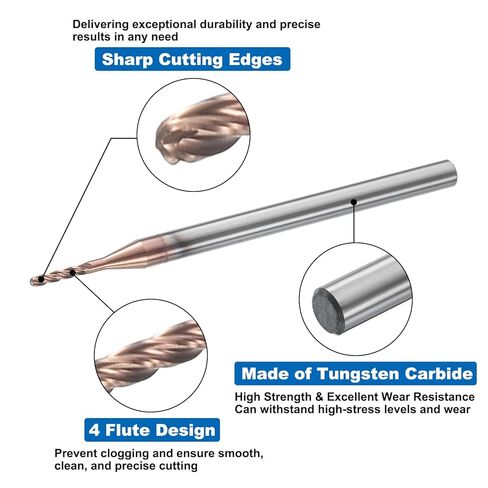 HARFINGTON الكرة نهاية الأنف مطحنة 4 الناي 3/64 "قطر 1/8" عرقوب كربيد التنغستن غير المطلية دوامة CNC راوتر بت 1/4 "طول القطع كرة نهاية واحدة لنحت النقش طحن in Saudi Arabia