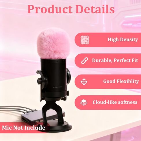 1pc Pink Pop Filter, Furry Windscreen Mic Cover for Snowball Mic, Pink Gaming Accessories Noise Reduction Microphone to Blocks Out Plosives, Ideal for ASMR Podcast Use in Kuwait