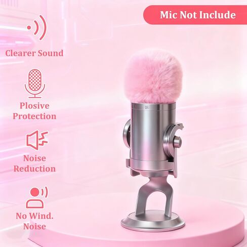 1pc Pink Pop Filter, Furry Windscreen Mic Cover for Snowball Mic, Pink Gaming Accessories Noise Reduction Microphone to Blocks Out Plosives, Ideal for ASMR Podcast Use in Kuwait