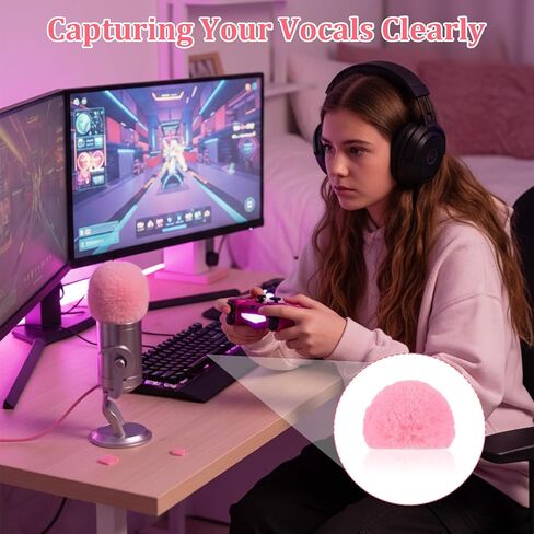1pc Pink Pop Filter, Furry Windscreen Mic Cover for Snowball Mic, Pink Gaming Accessories Noise Reduction Microphone to Blocks Out Plosives, Ideal for ASMR Podcast Use in Kuwait