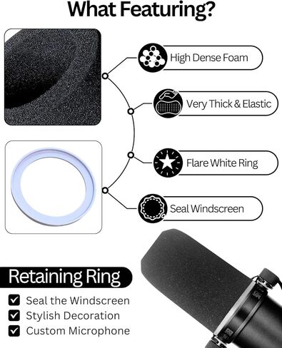 SM7b Foam Cover for Shuer SM7B, MV7 POP Filter RK345 Replacement, Windscreen with Colored Retaining O-Ring Identified Seat (White) in Kuwait