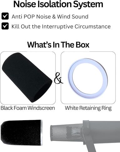 SM7b Foam Cover for Shuer SM7B, MV7 POP Filter RK345 Replacement, Windscreen with Colored Retaining O-Ring Identified Seat (White) in Kuwait